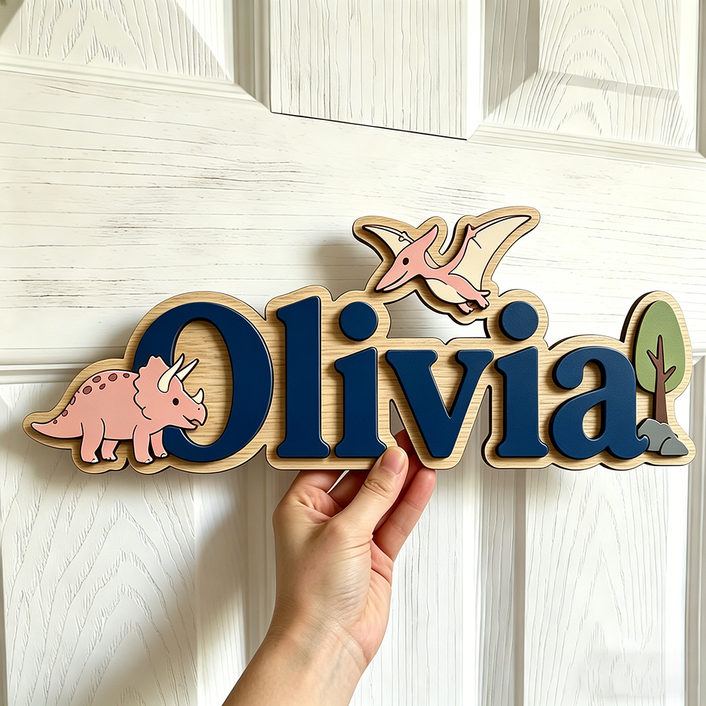 Baby Nursery - Personalized Dinosaur Name Sign for The