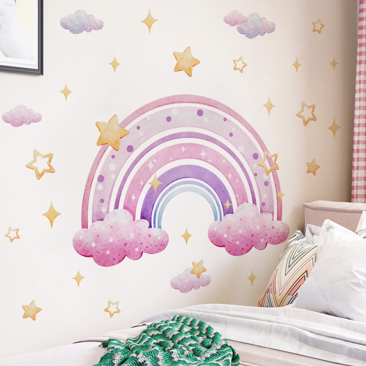 Baby Nursery Wall Stickers - Colorful Rainbow Stars Cloud Wall Sticker