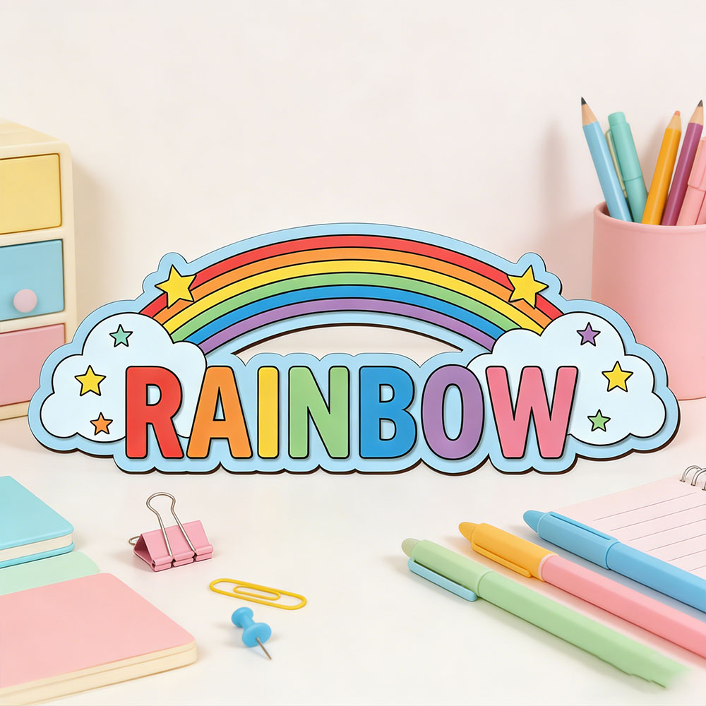 Baby Nursery - Custom Rainbow Cloud Star Name Door