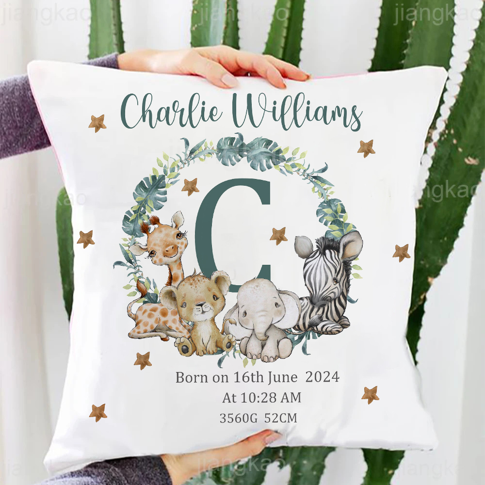 Baby Nursery Hospital - Personalized Safari Animal with Name Pillow
