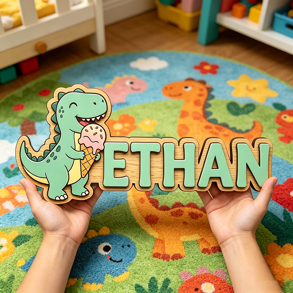 Baby Nursery - Whimsical Ice Cream Dinosaur Custom Name
