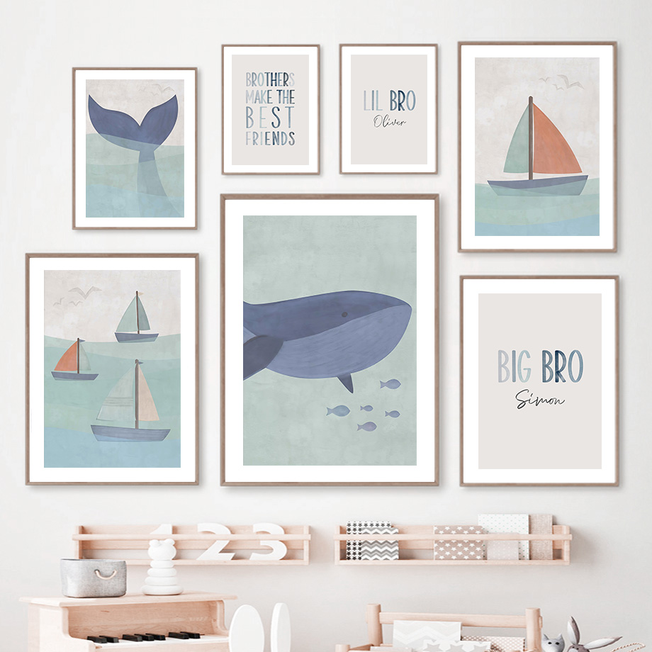 Baby Nursery Ocean - Cartoon Sea Whale Shark Sailboat Ocean