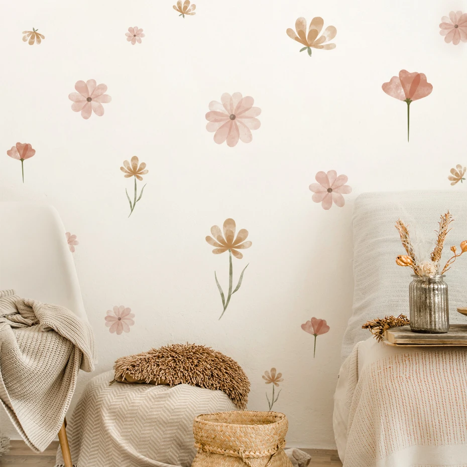 Baby Nursery Wall Stickers - Boho Flowers Wall Stickers Child Watercolor