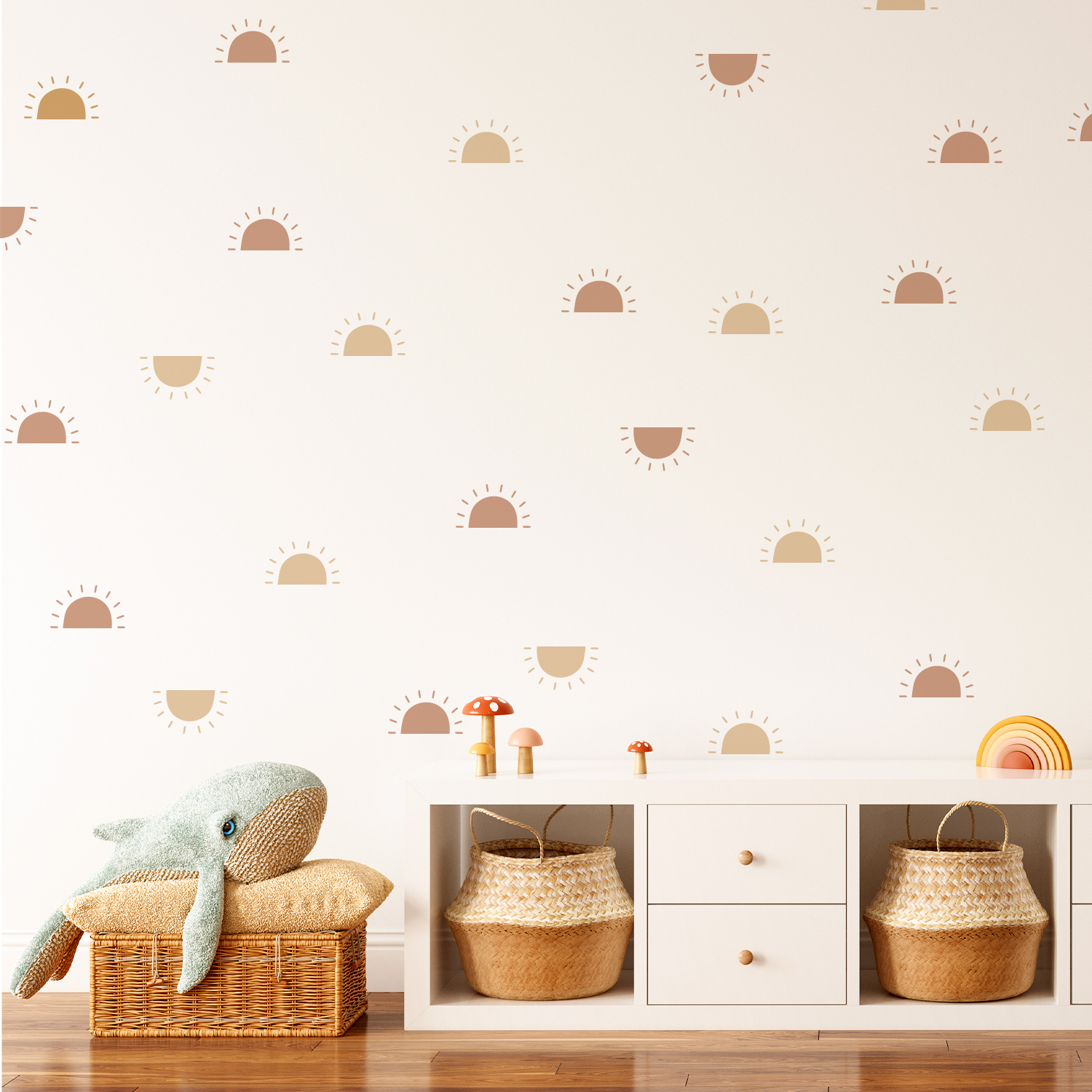 Baby Nursery Vintage Decor - Boho Cartoon Sun Wall Sticker for