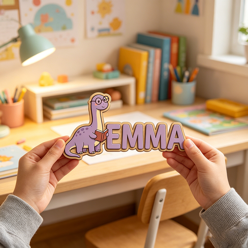 Baby Nursery - Whimsical Nerdy Dinosaur Custom Name Plaque