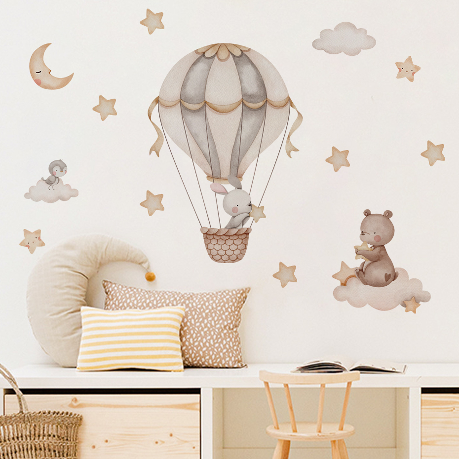 Baby Nursery Hot Air Balloon - Cartoon Hot Air Balloon Animals Bear