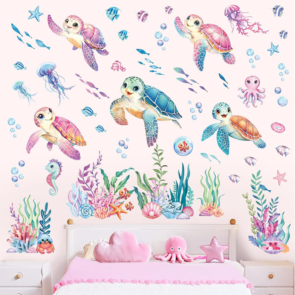 Baby Nursery Ocean - Large Pink Sea Turtles Ocean Wall