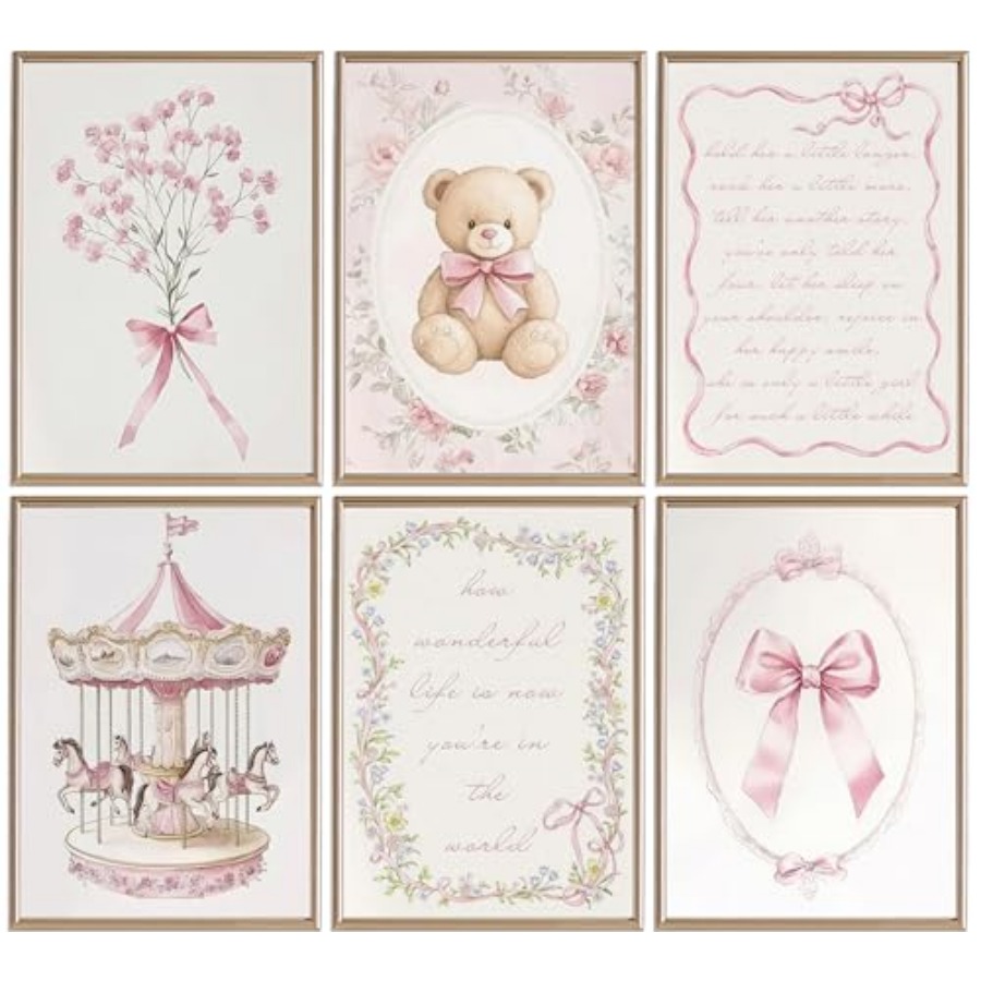 Baby Nursery Vintage Decor - 6pcs Pink Vintage Baby Girl Nursery