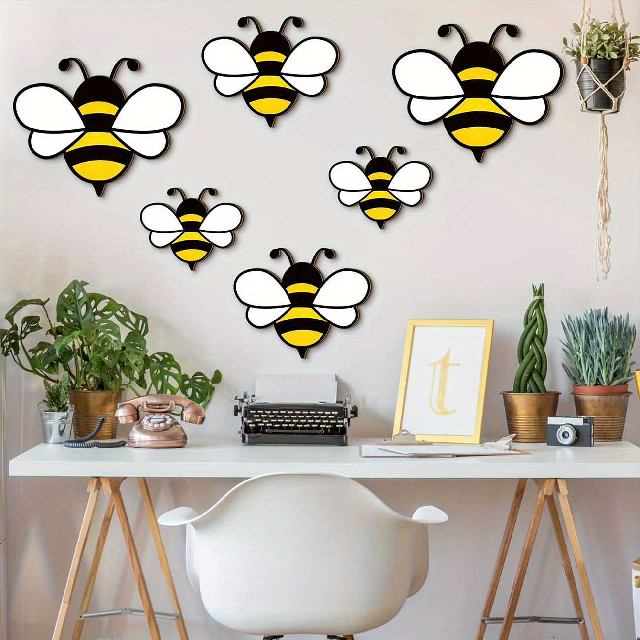 Baby Nursery Wall Stickers - 6Pcs Cute Bee Wooden Wall Stickers,