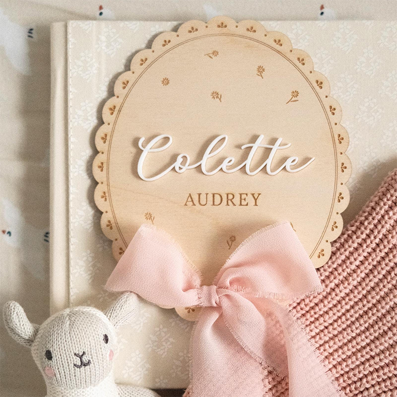 Baby Nursery Hospital - Personalized Baby Name Plaque, Scalloped Engraved