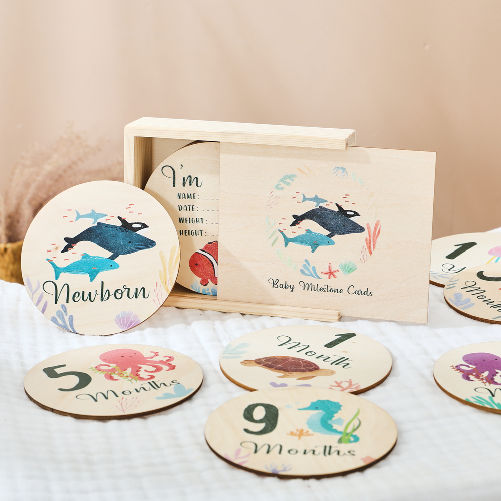 Milestone Card Set - Newborn Wooden Milestone Cards Set Sea