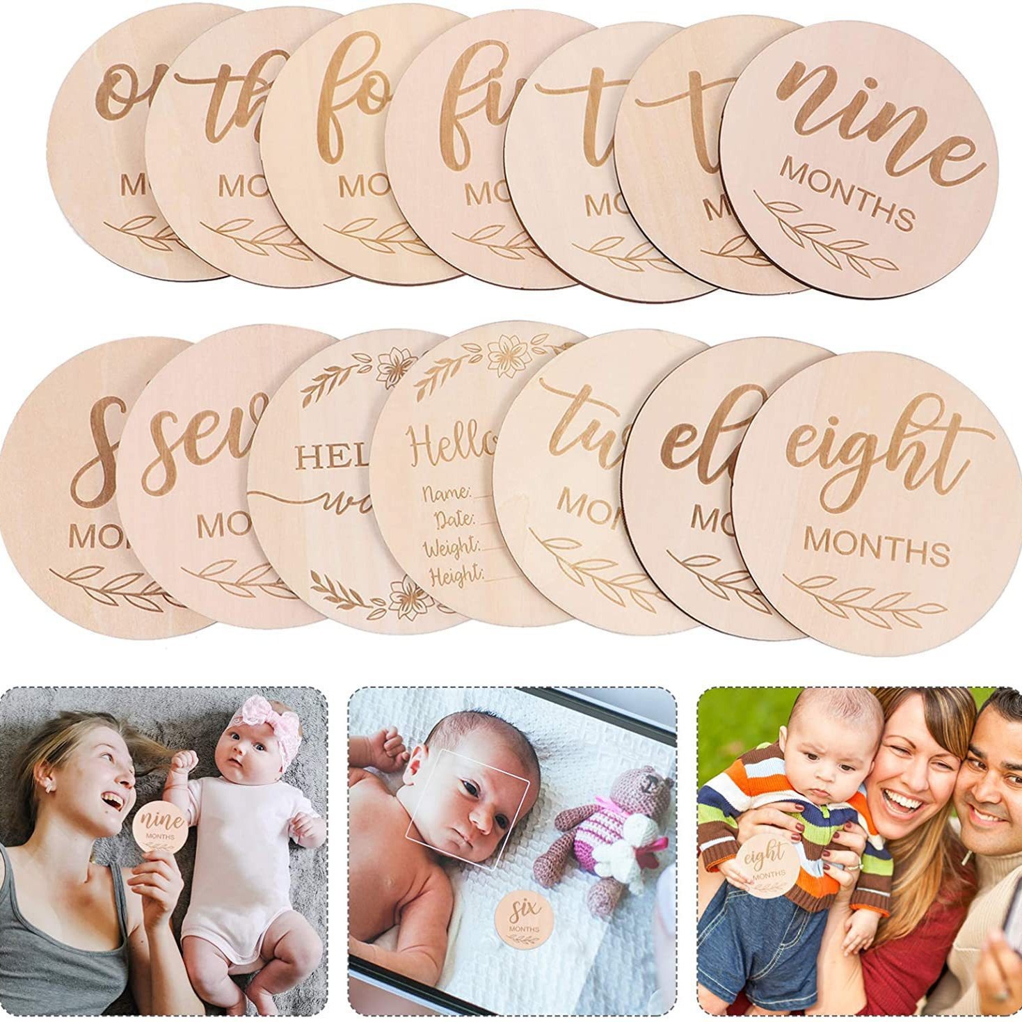 Wooden Wood Chip Month Souveni - Milestone Card Set review and price