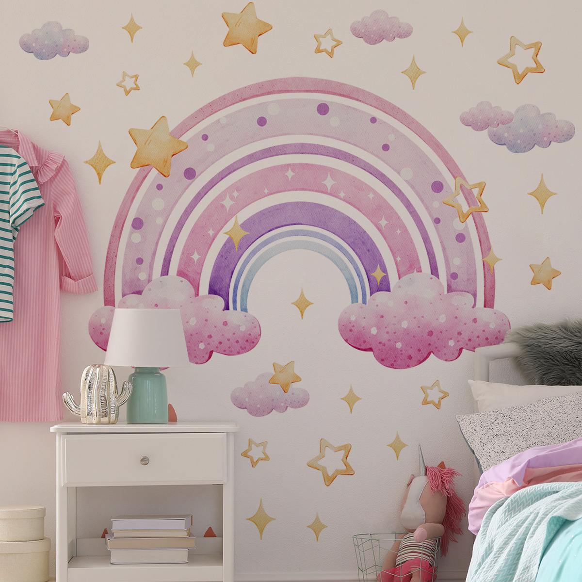 Colorful Rainbow Stars Cloud W - Baby Nursery Wall Stickers review and price