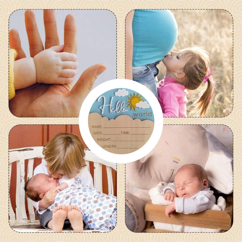 J15U Wooden Hello Baby Announc - Baby Nursery Hospital review and price
