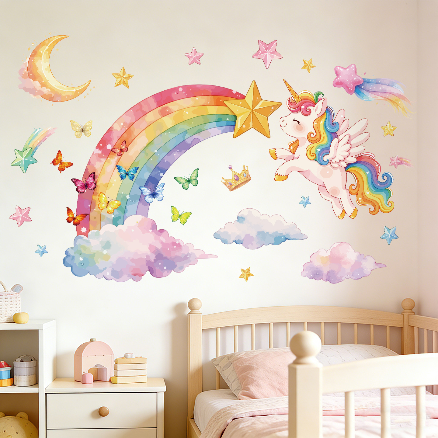 Unicorn Rainbow Butterfly Wall - Baby Nursery Wall Stickers review and price
