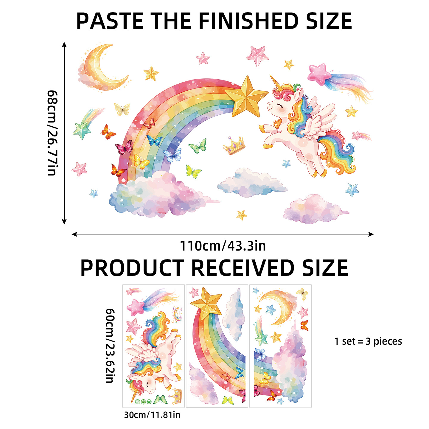 Unicorn Rainbow Butterfly Wall - Baby Nursery Wall Stickers review and price