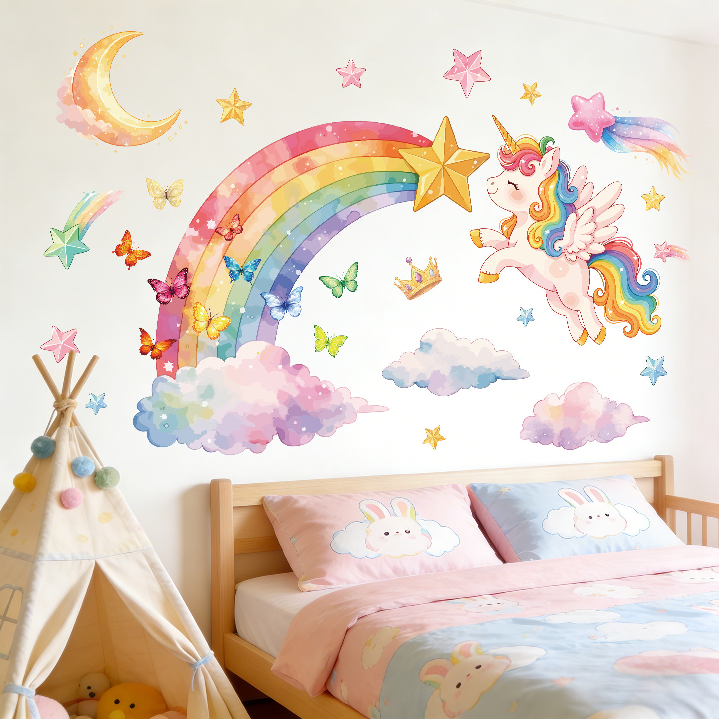 Unicorn Rainbow Butterfly Wall - Baby Nursery Wall Stickers review and price