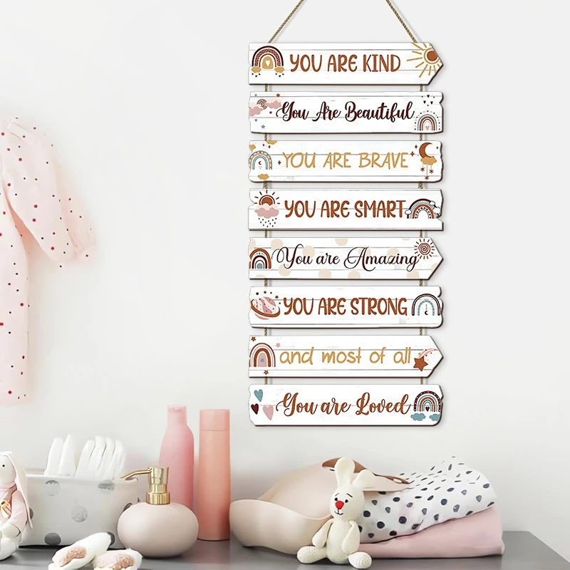 Rainbow Wooden Hanging Sign In - Baby Nursery Quotes review and price