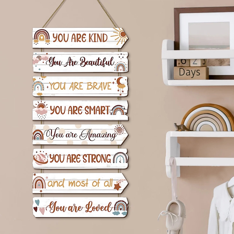 Rainbow Wooden Hanging Sign In - Baby Nursery Quotes review and price