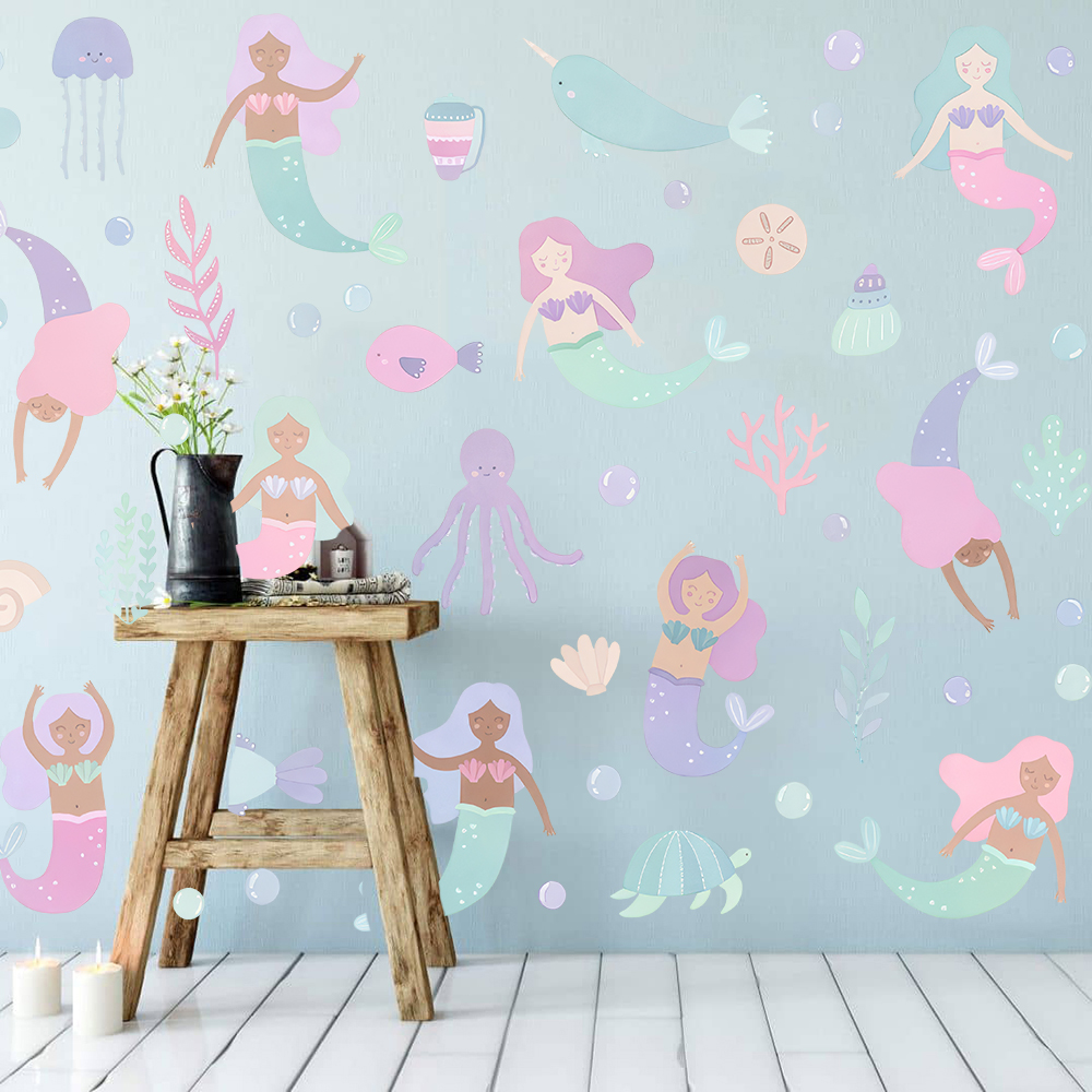 Watercolor Mermaid Wall Sticke - Baby Nursery Ocean review and price