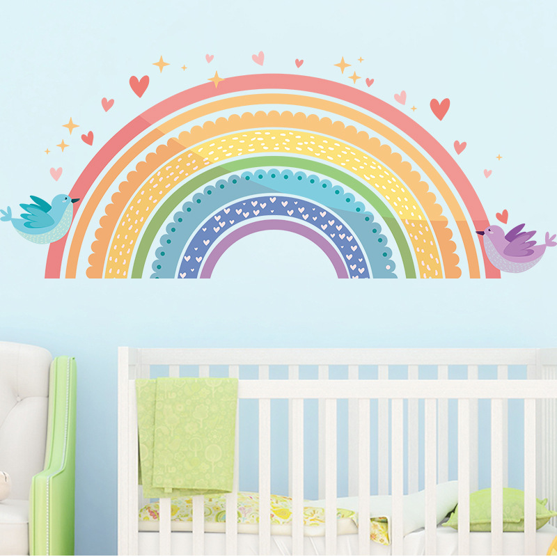 Colorful Rainbow Bird Love Wal - Baby Nursery Wall Stickers review and price