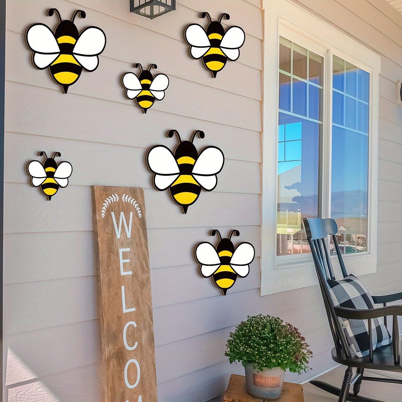 6Pcs Cute Bee Wooden Wall Stic - Baby Nursery Wall Stickers review and price