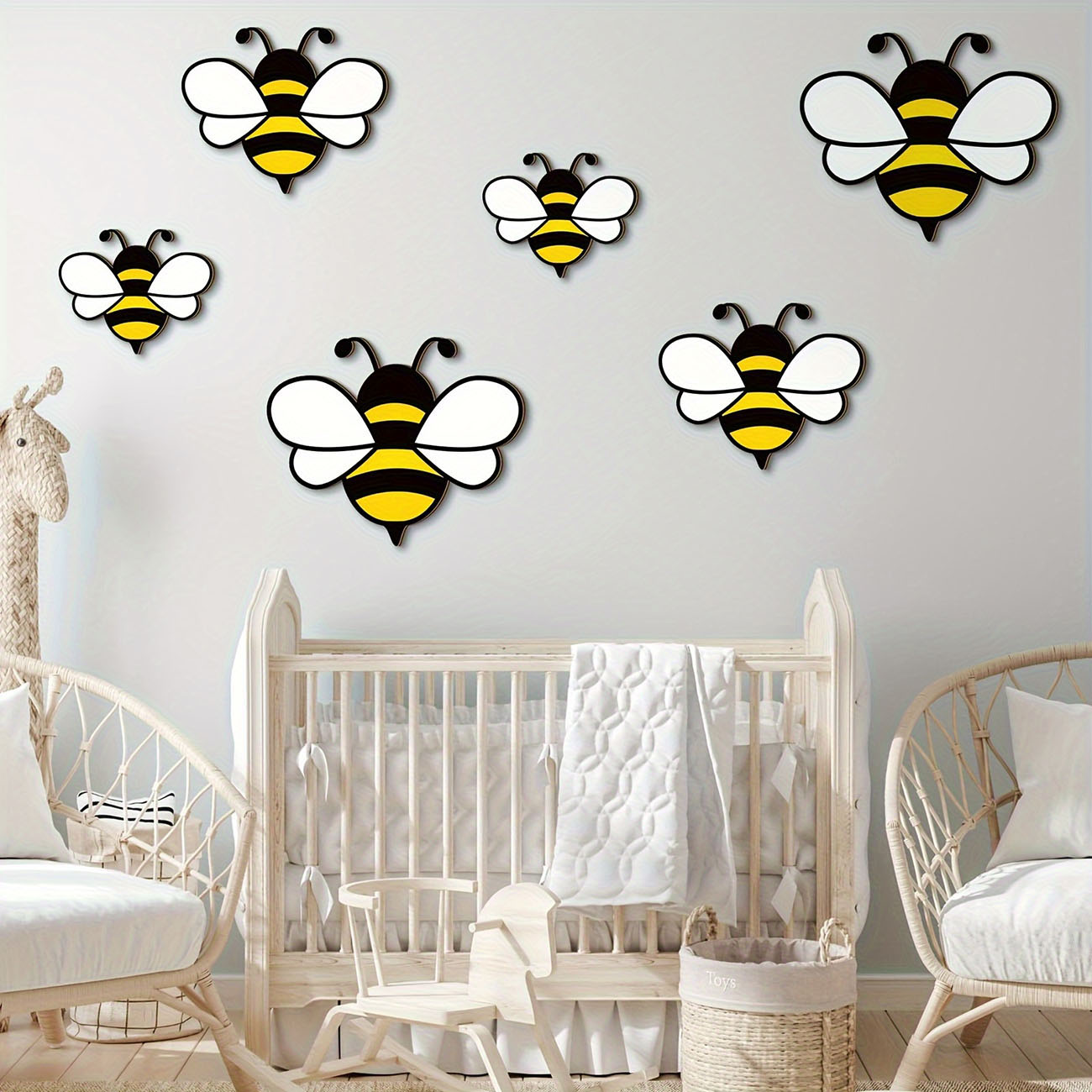 6Pcs Cute Bee Wooden Wall Stic - Baby Nursery Wall Stickers review and price