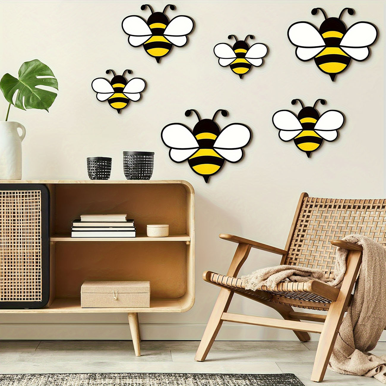 6Pcs Cute Bee Wooden Wall Stic - Baby Nursery Wall Stickers review and price