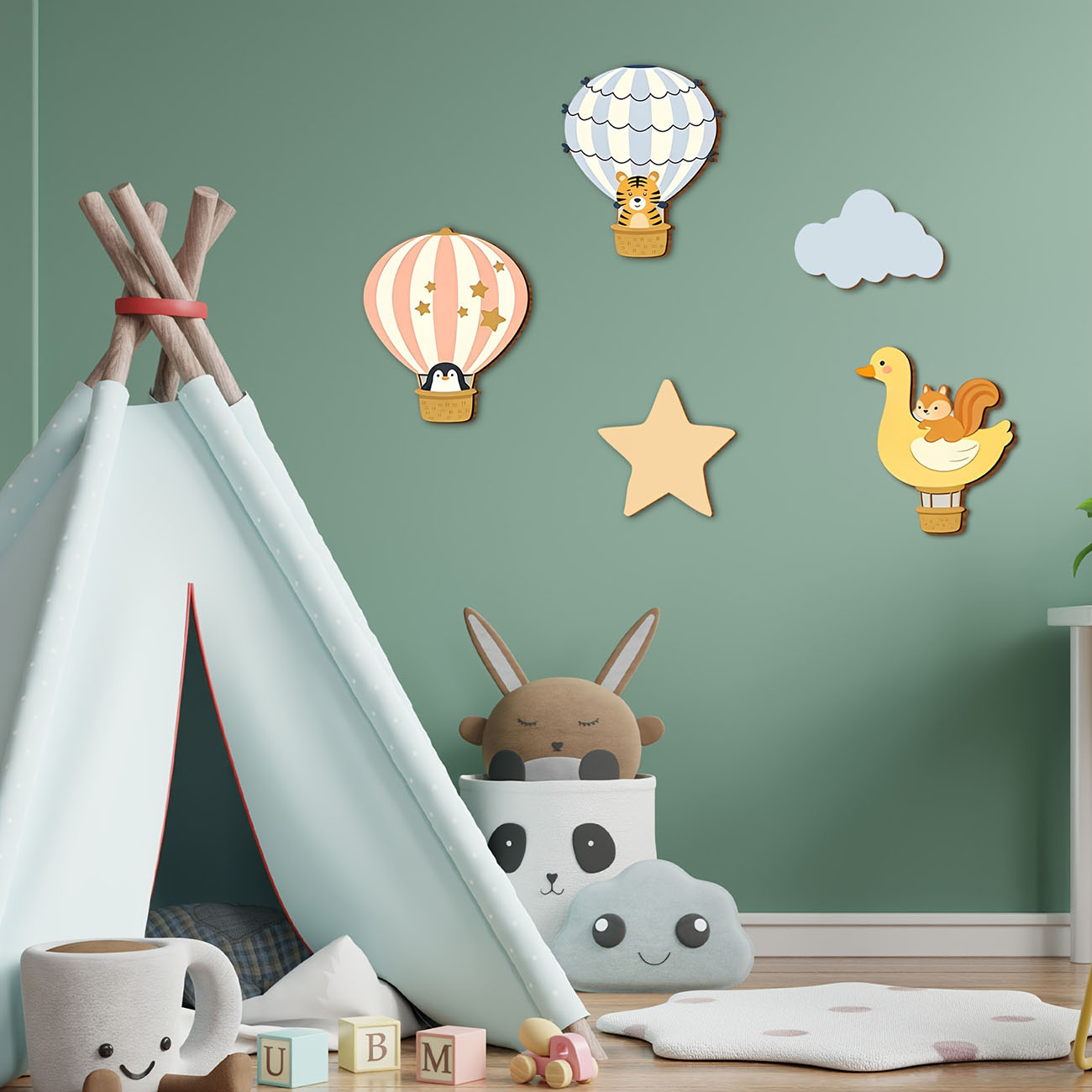 5Pcs Animal Hot Air Balloon Wo - Baby Nursery Wall Stickers review and price