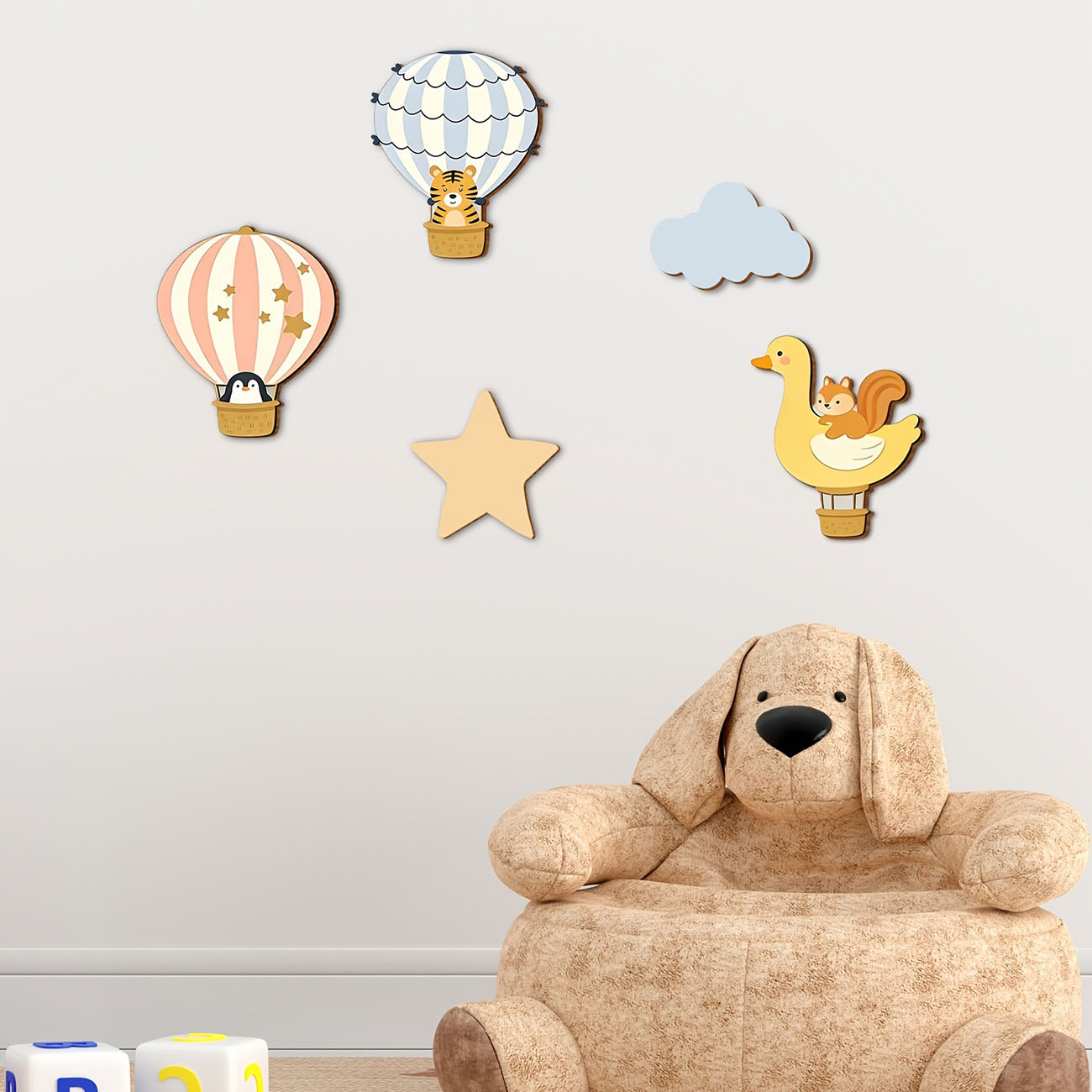 5Pcs Animal Hot Air Balloon Wo - Baby Nursery Wall Stickers review and price