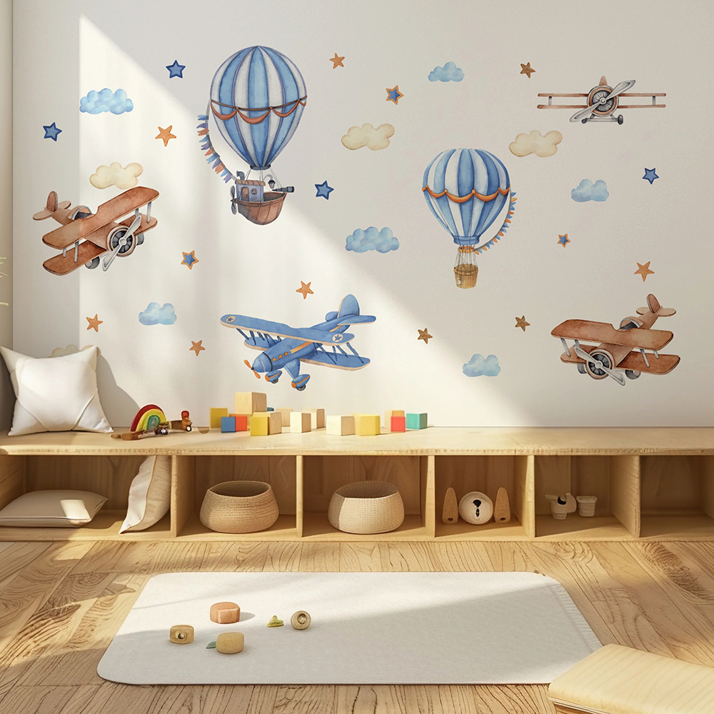 Cartoon Airplanes Hot Airballo - Baby Nursery Wall Stickers review and price